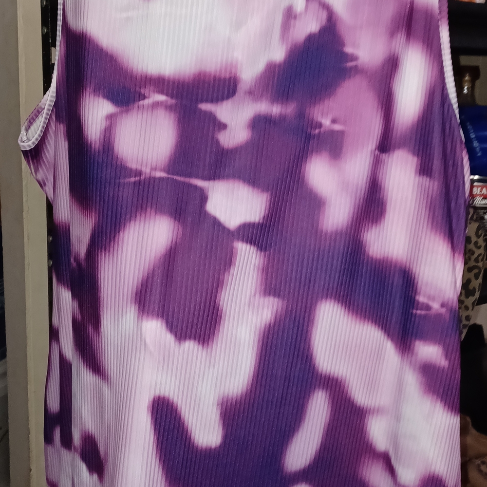 SHEIN Purple and White Tie-Dye Ribbed Tank Dress